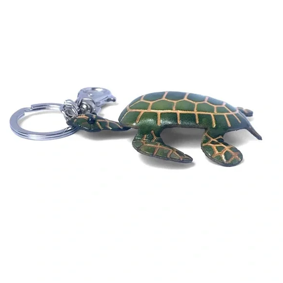 1 LEFT! Handmade Handcrafted Genuine Leather Sea Turtle Keychain - Picture 3 of 6